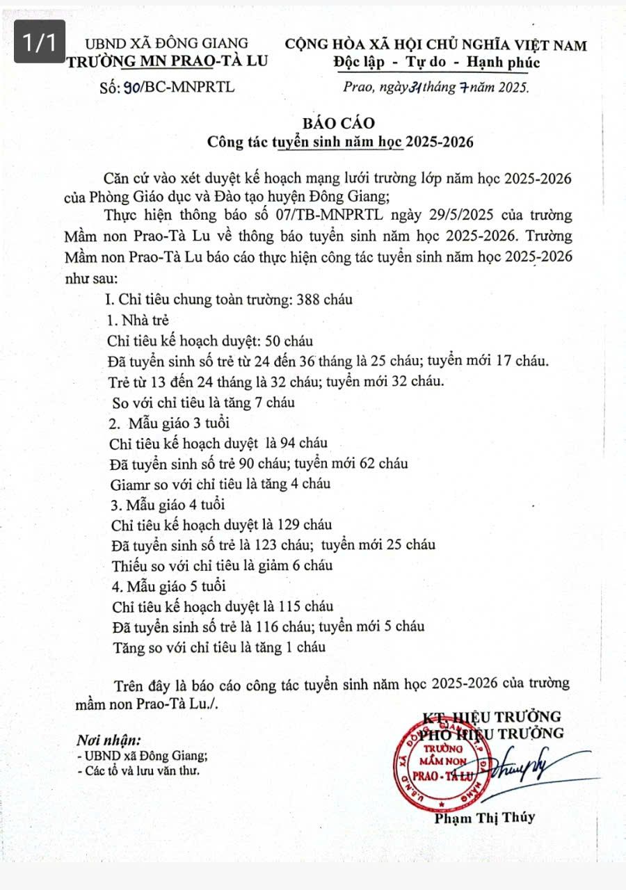 BÁO CÁO CÔNG TÁC TUYỂN SINH NĂM HỌC 2025-2026
